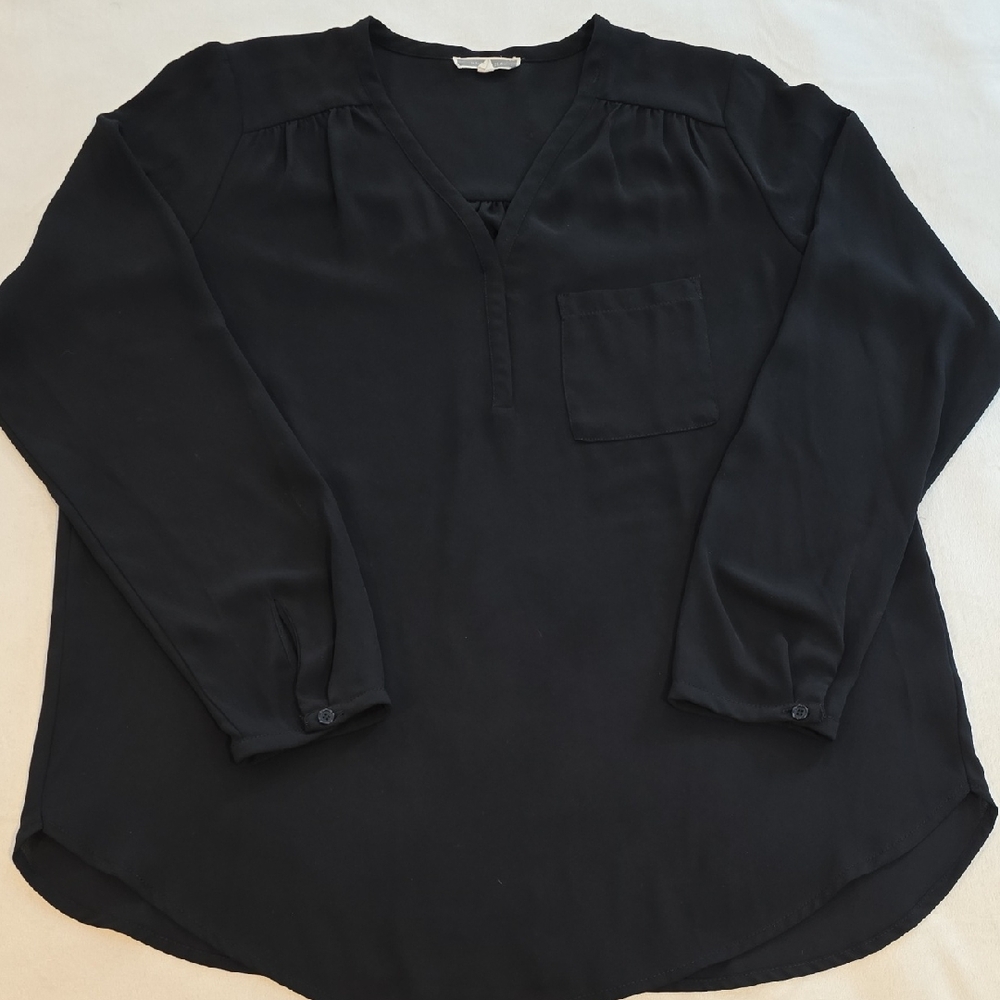 Pleione Black V-Neck Blouse